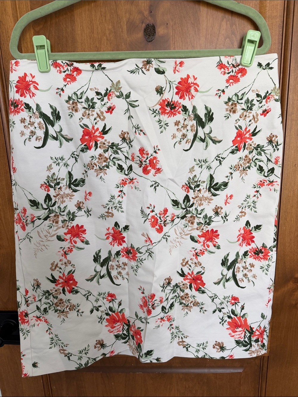 Ann Taylor Cream Pencil Skirt with Coral Floral Print